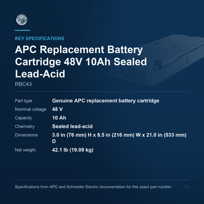 APC Replacement Battery Cartridge RBC43 key specifications
