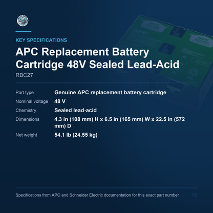 APC Replacement Battery Cartridge RBC27 key specifications