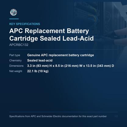 APC Replacement Battery Cartridge Sealed Lead-Acid APCRBC132 key specifications