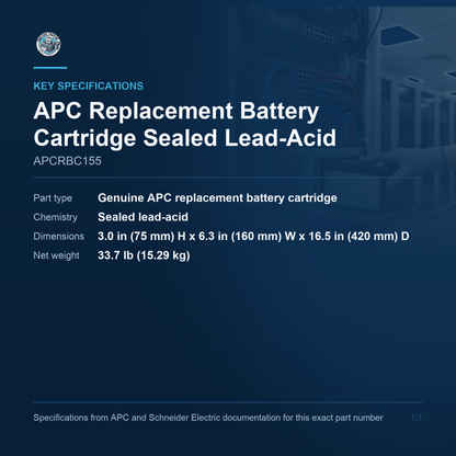 APC Replacement Battery Cartridge Sealed Lead-Acid APCRBC155 key specifications