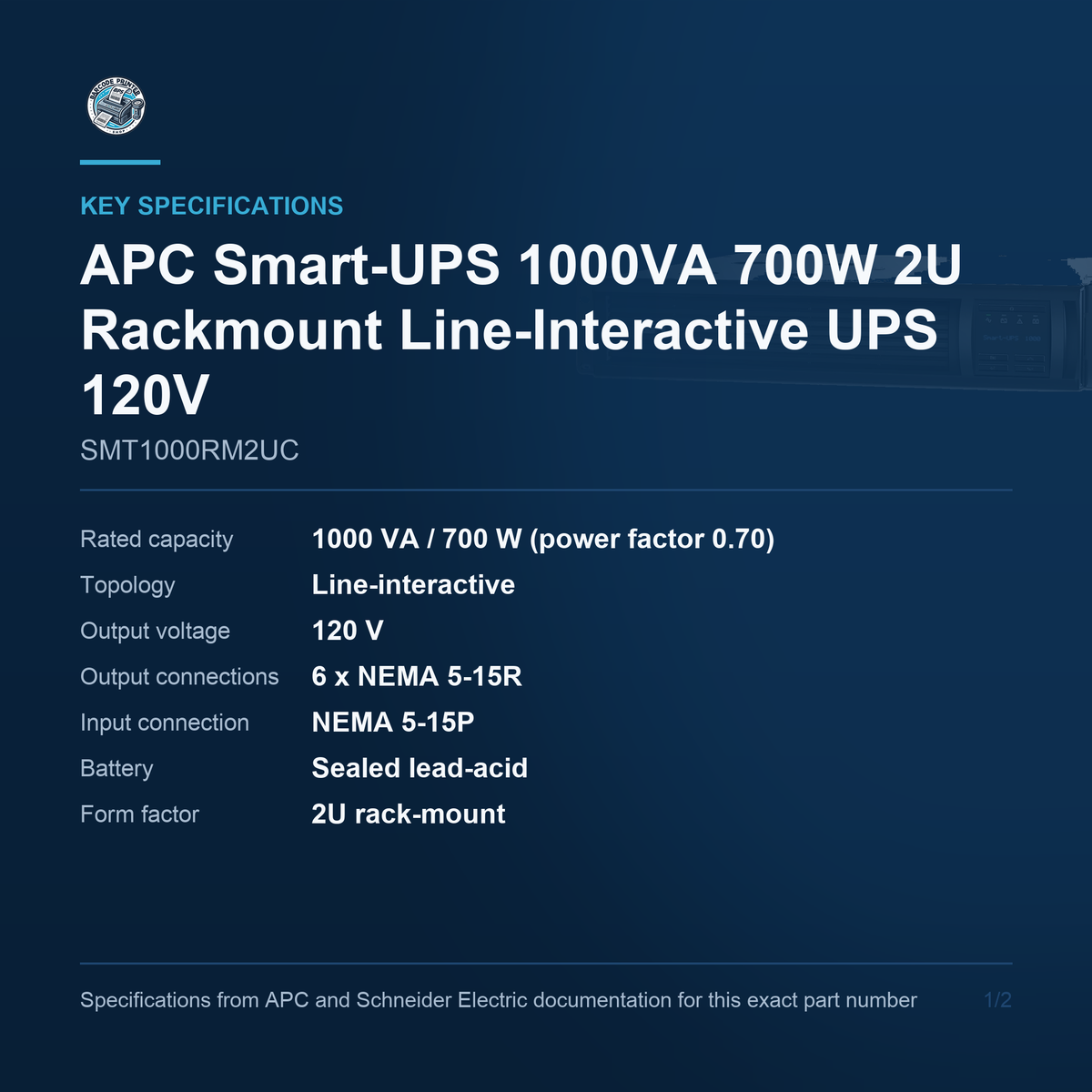 APC Smart-UPS SMT1000RM2UC key specifications