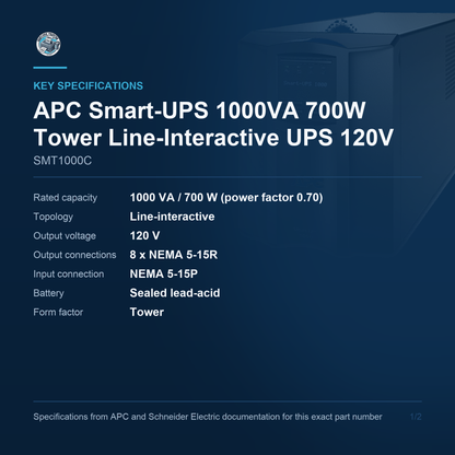 APC Smart-UPS SMT1000C key specifications