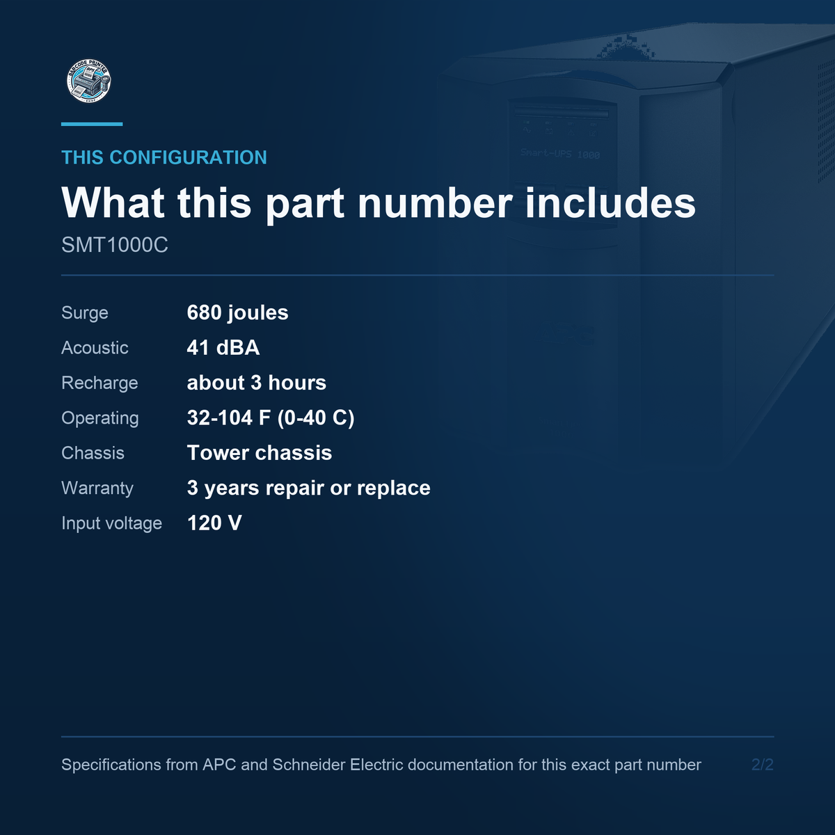 APC Smart-UPS SMT1000C configuration and what ships