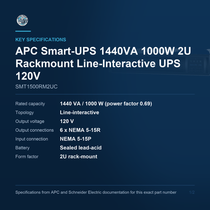 APC Smart-UPS SMT1500RM2UC key specifications