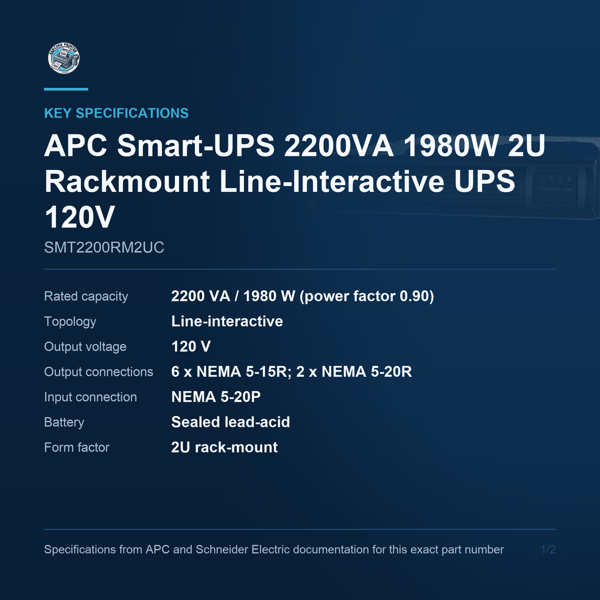 APC Smart-UPS SMT2200RM2UC key specifications