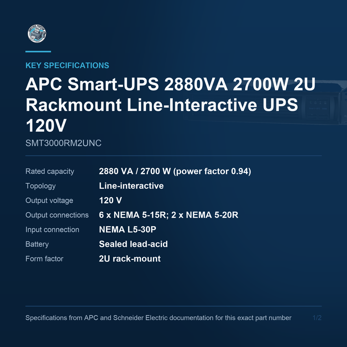 APC Smart-UPS SMT3000RM2UNC key specifications