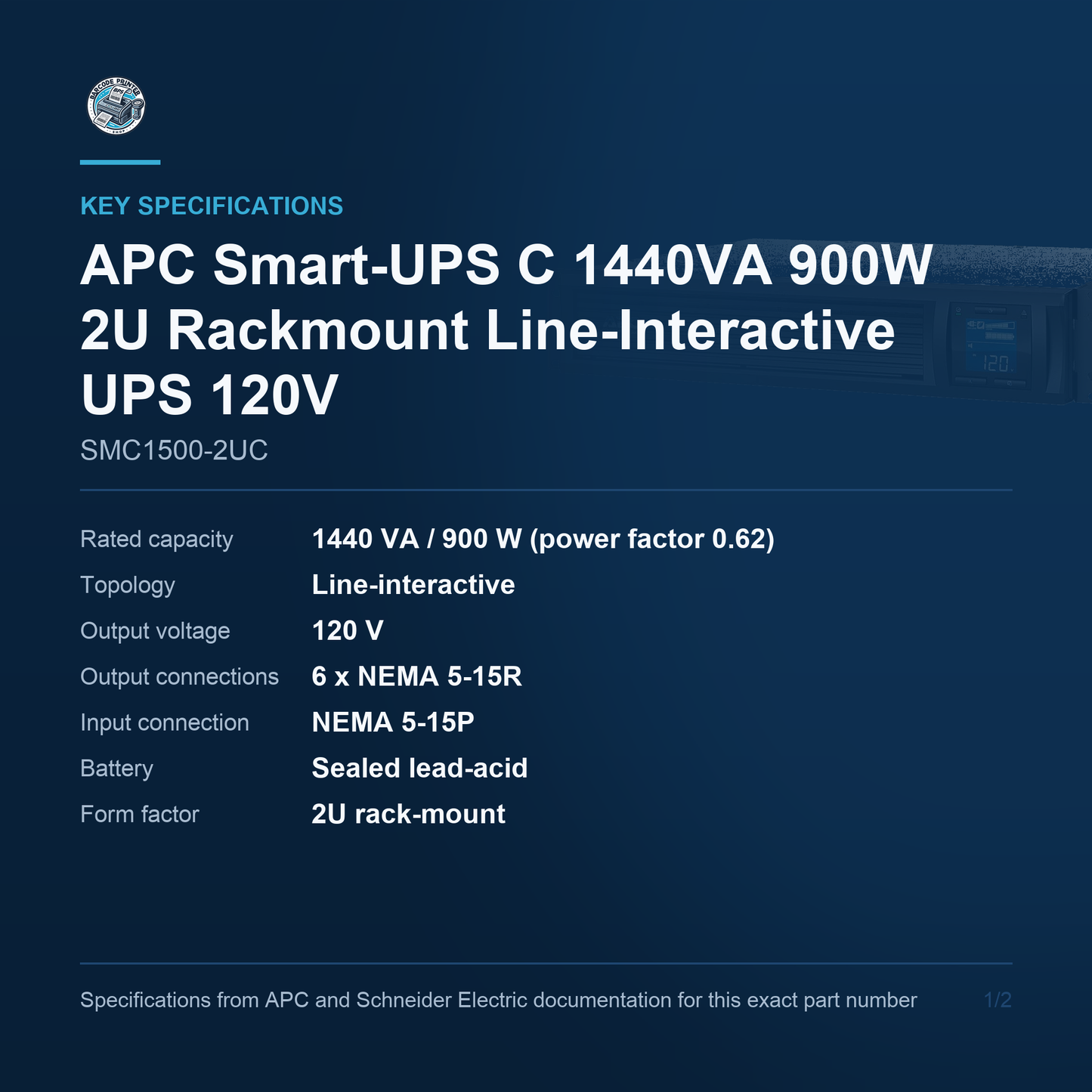 APC Smart-UPS C SMC1500-2UC key specifications