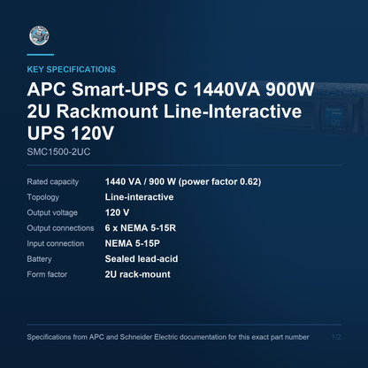APC Smart-UPS C SMC1500-2UC key specifications