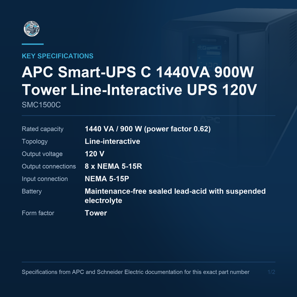 APC Smart-UPS C SMC1500C key specifications