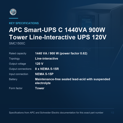 APC Smart-UPS C SMC1500C key specifications