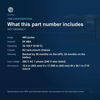 APC Smart-UPS SRT SRT10KRMXLT configuration and what ships
