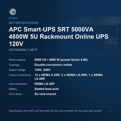 APC Smart-UPS SRT SRT5KRMXLT-5KTF key specifications