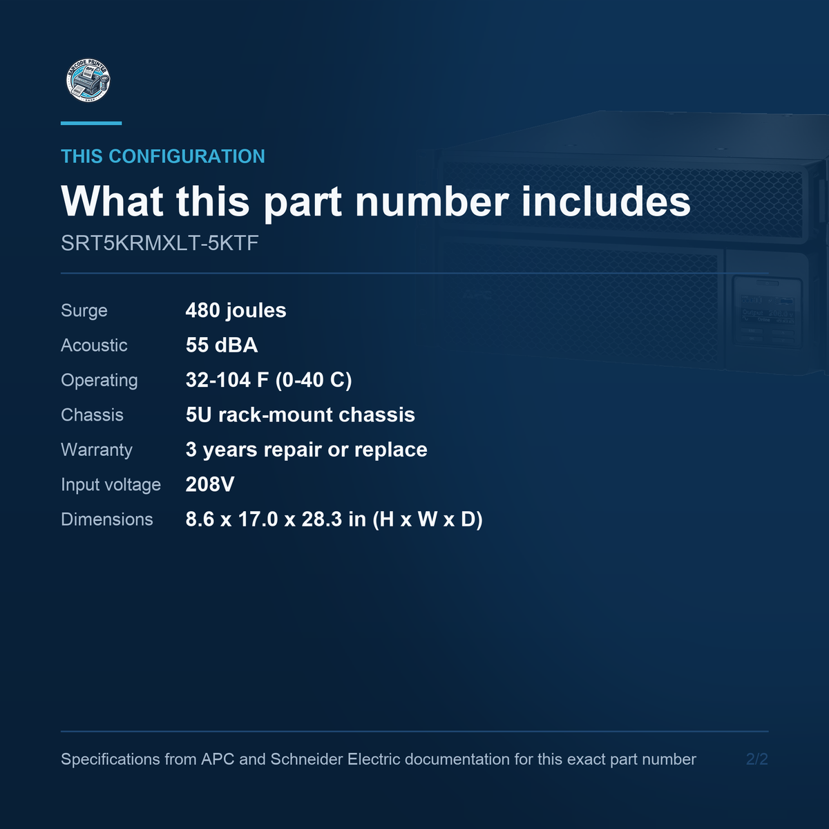 APC Smart-UPS SRT SRT5KRMXLT-5KTF configuration and what ships