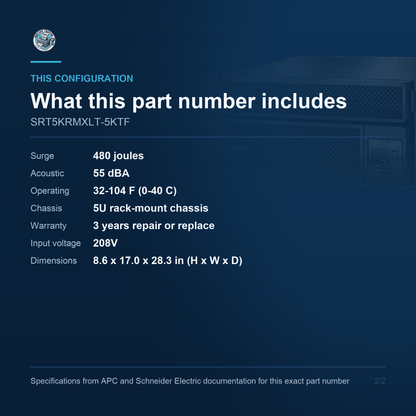 APC Smart-UPS SRT SRT5KRMXLT-5KTF configuration and what ships