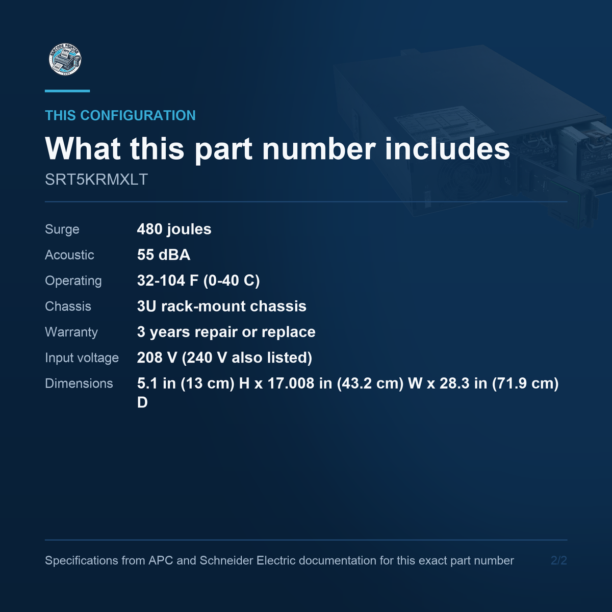 APC Smart-UPS SRT SRT5KRMXLT configuration and what ships
