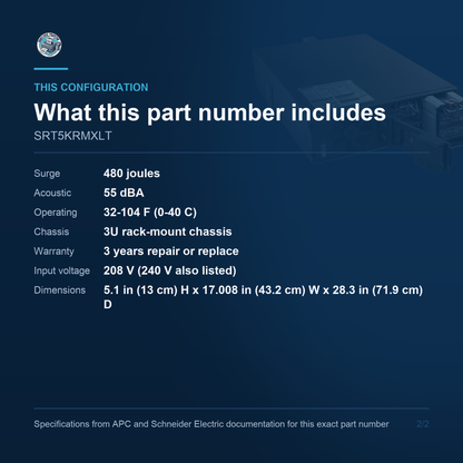 APC Smart-UPS SRT SRT5KRMXLT configuration and what ships
