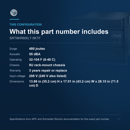 APC Smart-UPS SRT SRT8KRMXLT-5KTF configuration and what ships