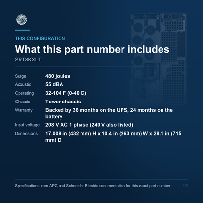 APC Smart-UPS SRT SRT8KXLT configuration and what ships