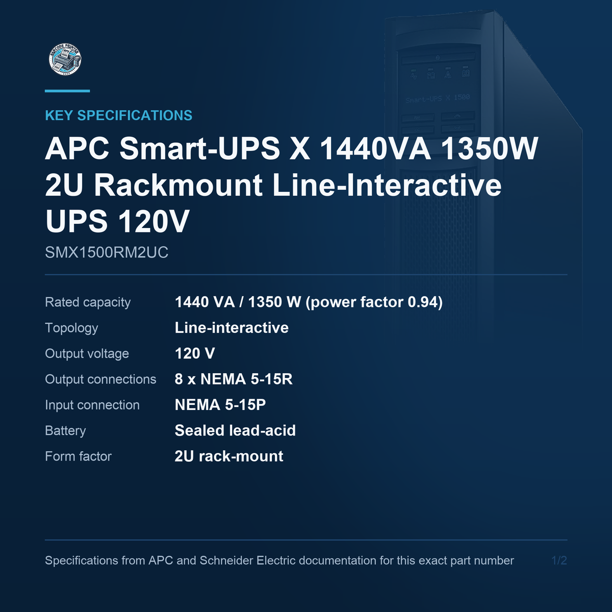 APC Smart-UPS X SMX1500RM2UC key specifications