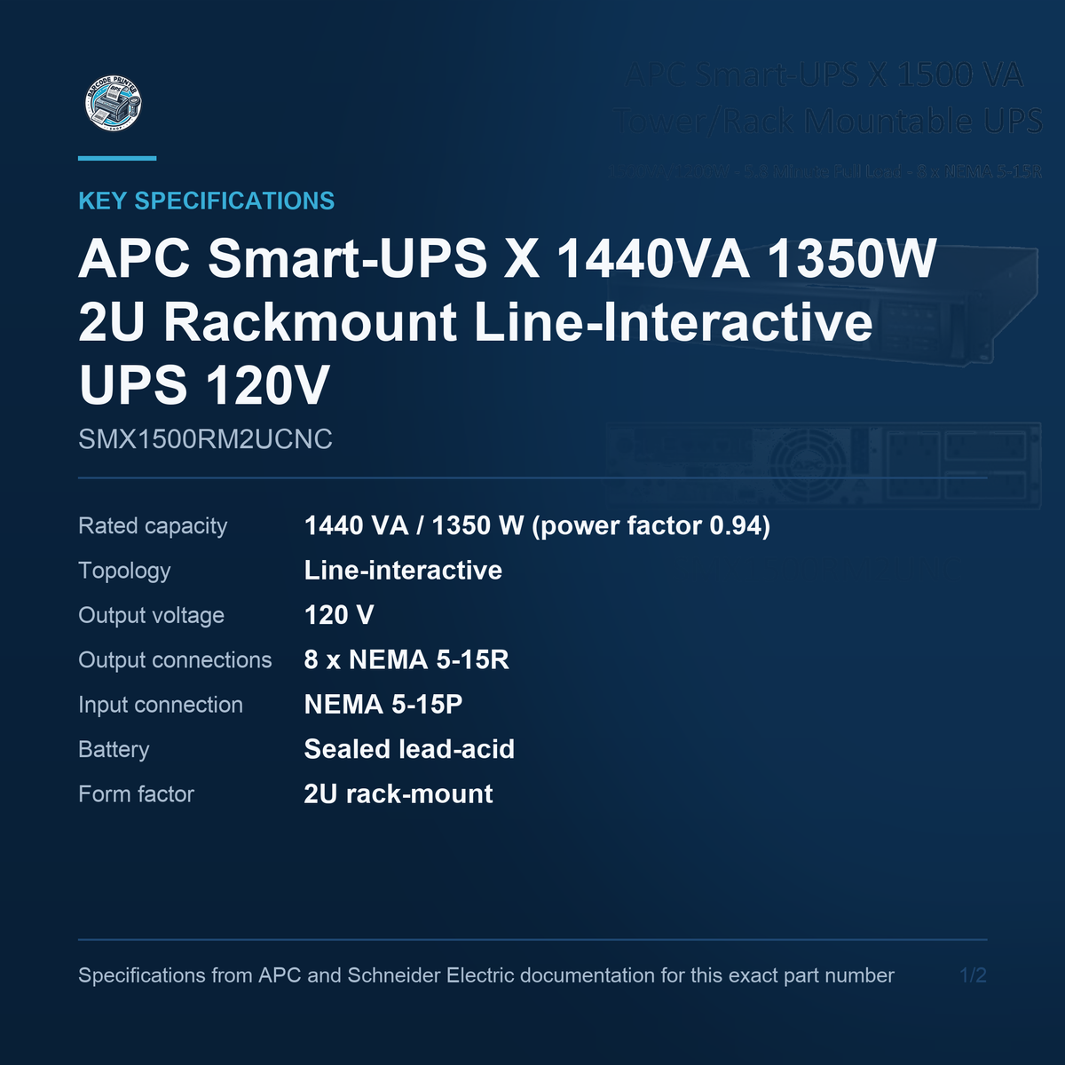 APC Smart-UPS X SMX1500RM2UCNC key specifications