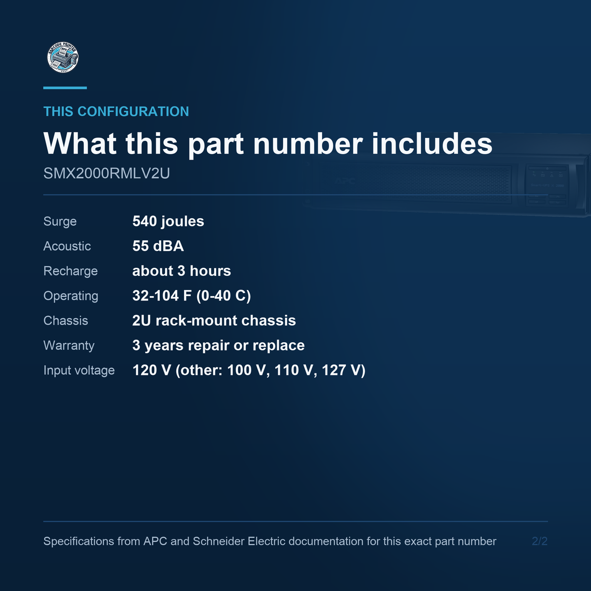 APC Smart-UPS X SMX2000RMLV2U configuration and what ships