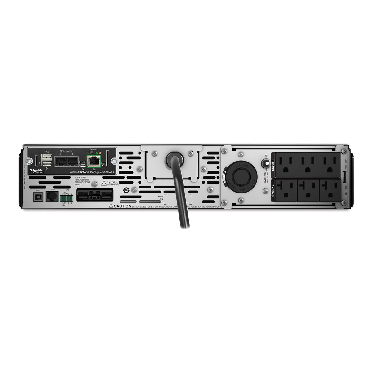 APC Smart-UPS X SMX2000RMLV2UNC in rack orientation, rear view of the outlet panel