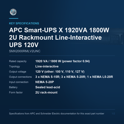 APC Smart-UPS X SMX2000RMLV2UNC key specifications
