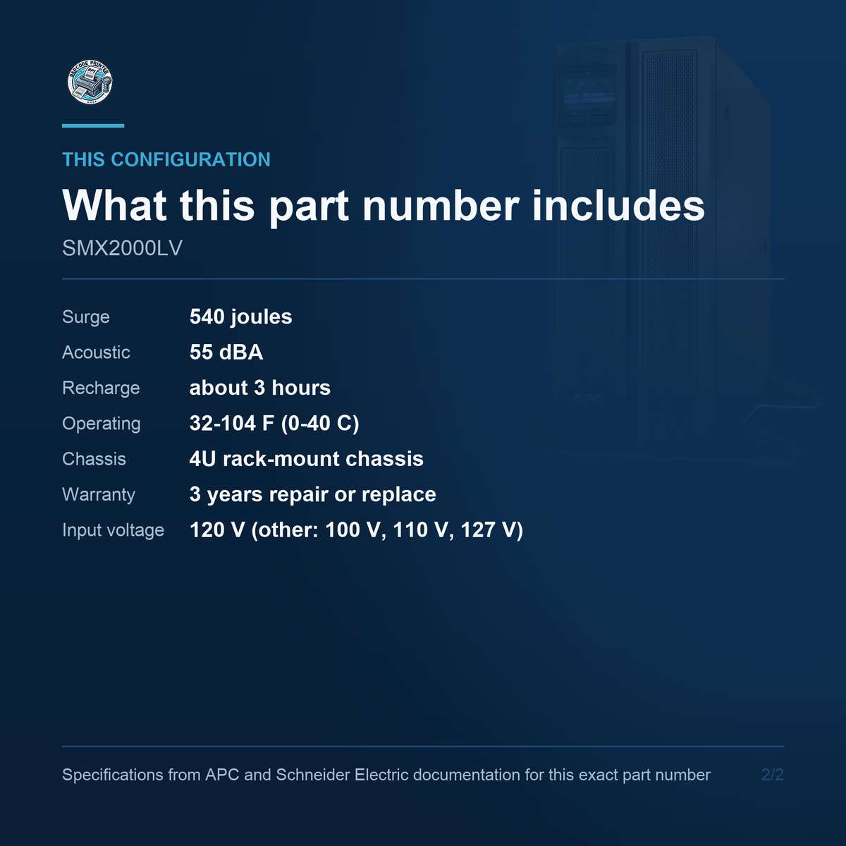 APC Smart-UPS X SMX2000LV configuration and what ships