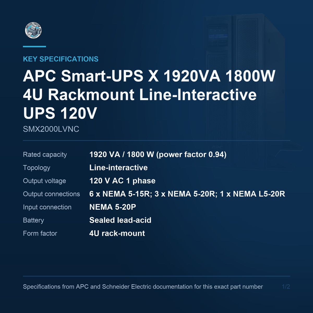 APC Smart-UPS X SMX2000LVNC key specifications
