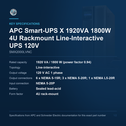 APC Smart-UPS X SMX2000LVNC key specifications