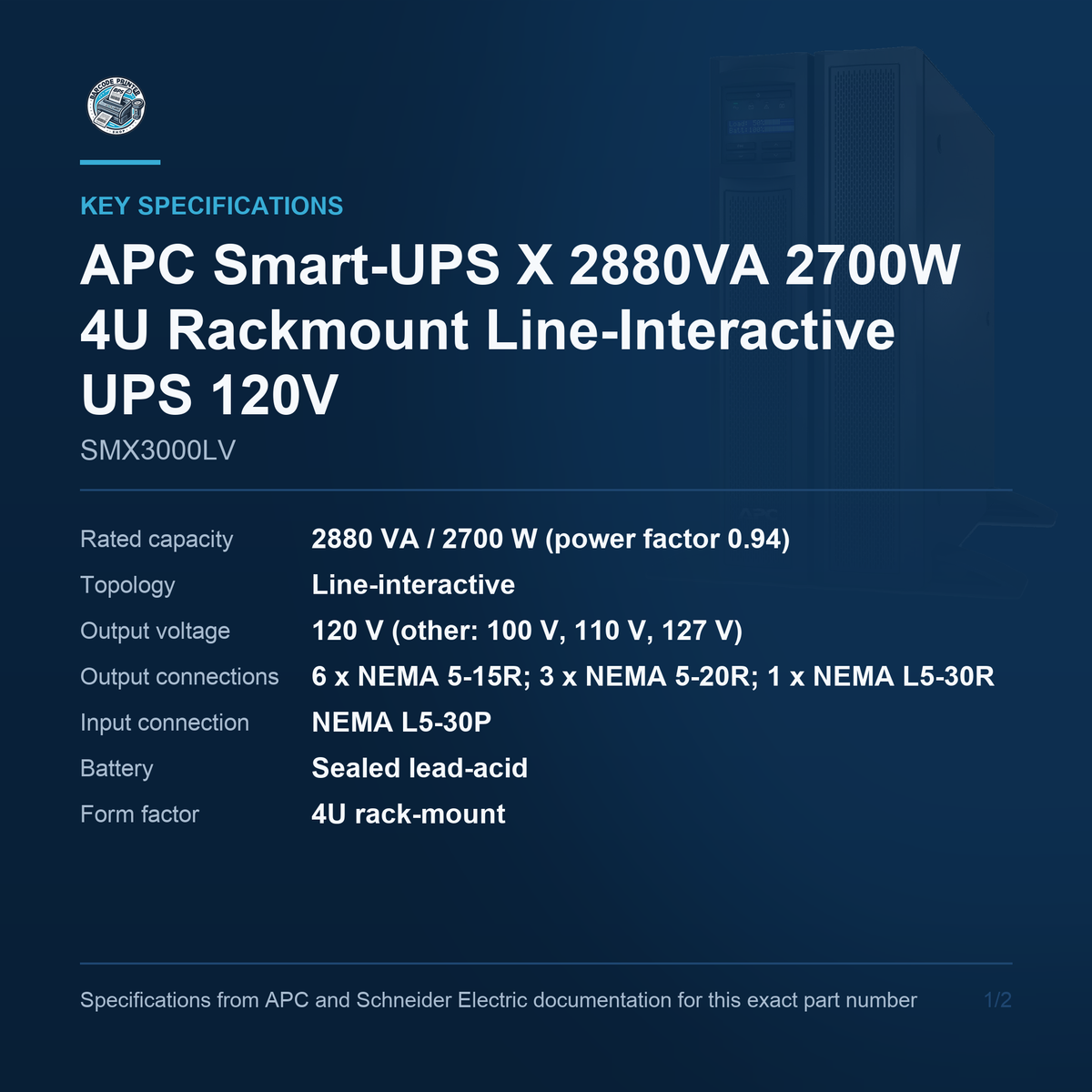 APC Smart-UPS X SMX3000LV key specifications