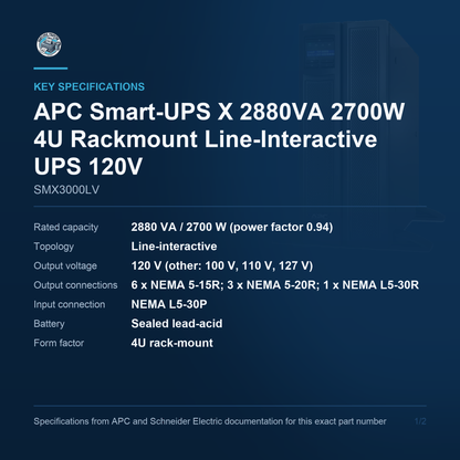 APC Smart-UPS X SMX3000LV key specifications
