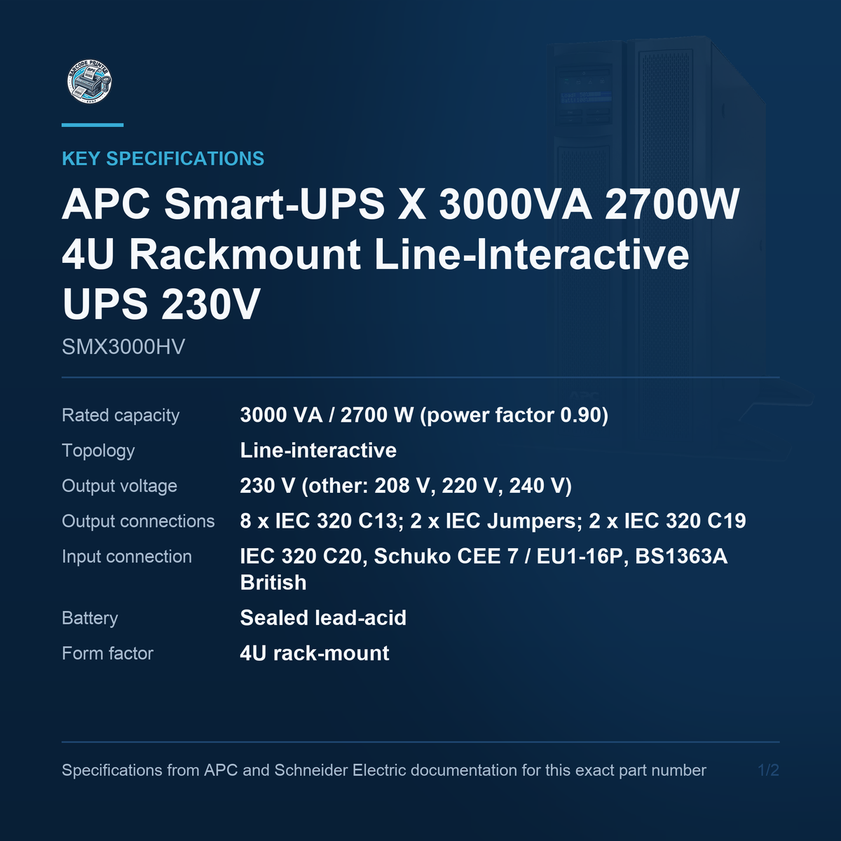 APC Smart-UPS X SMX3000HV key specifications