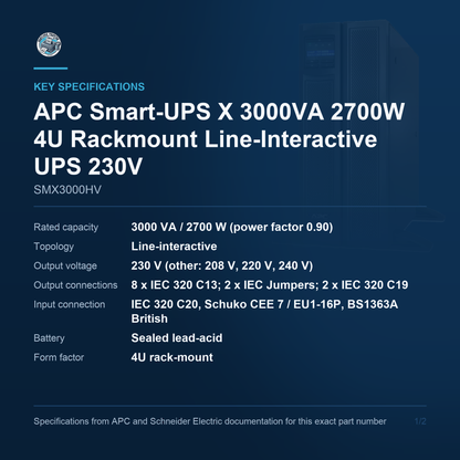 APC Smart-UPS X SMX3000HV key specifications