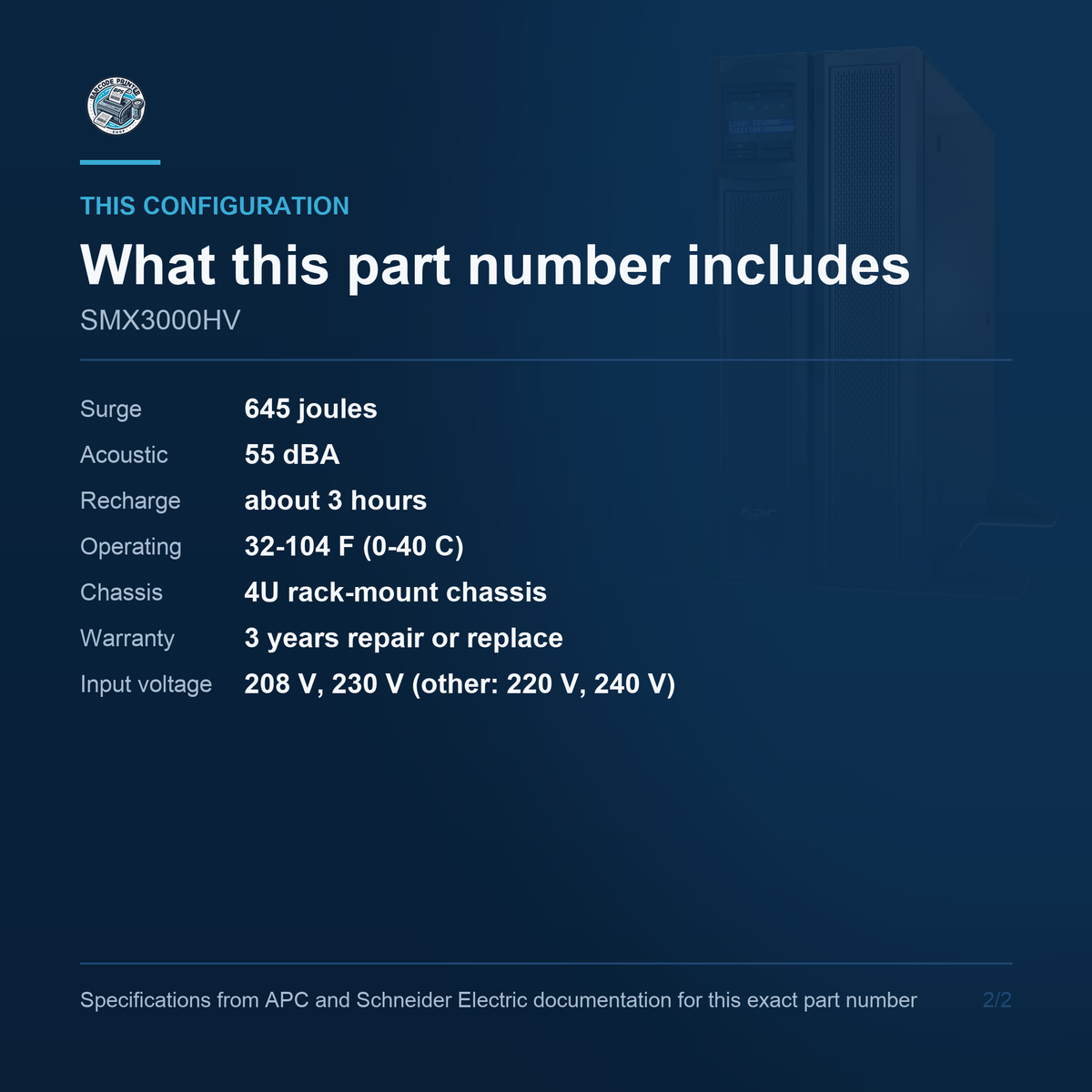 APC Smart-UPS X SMX3000HV configuration and what ships