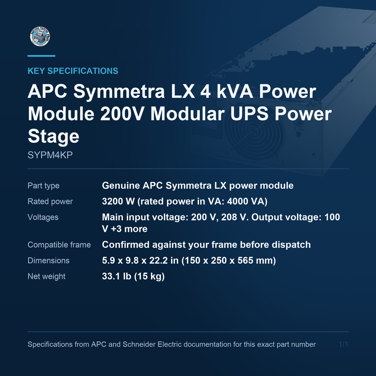 APC Symmetra LX SYPM4KP key specifications