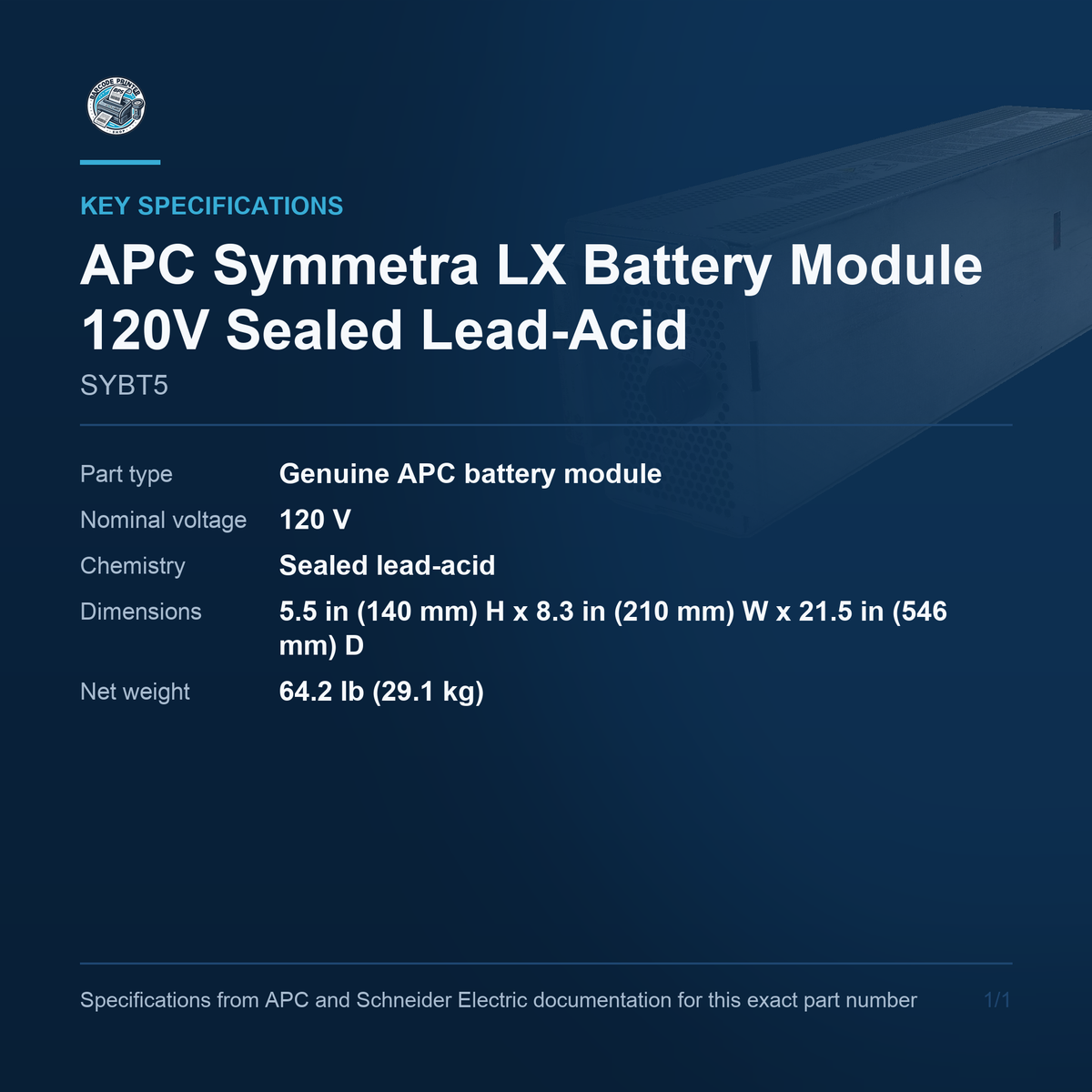 APC Symmetra LX Battery Module SYBT5 key specifications