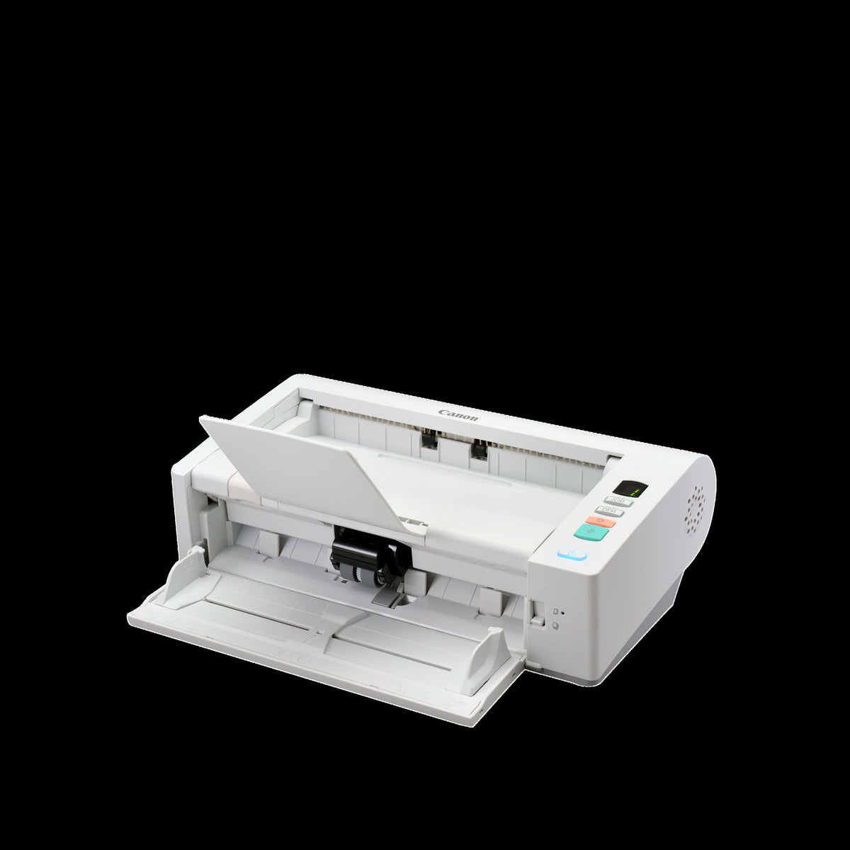 Canon imageFORMULA DR-M140 with the feed tray extended for scanning