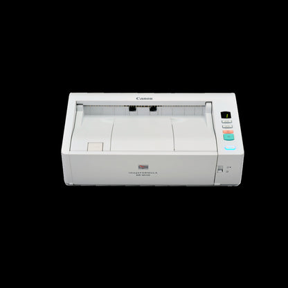 Canon imageFORMULA DR-M140 document scanner, front angled view with the tray closed