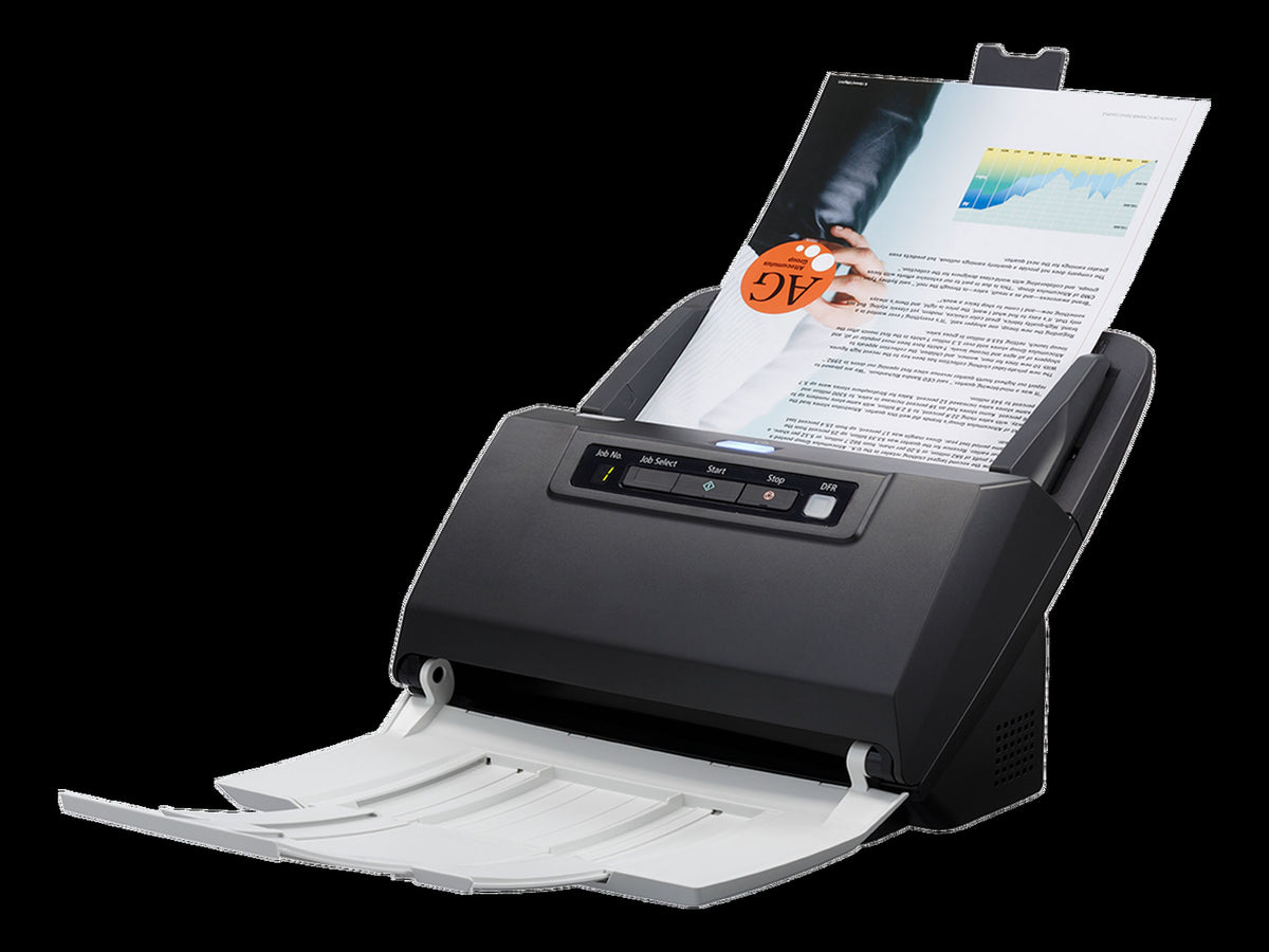 Canon imageFORMULA DR-M160II with documents loaded in the feed tray
