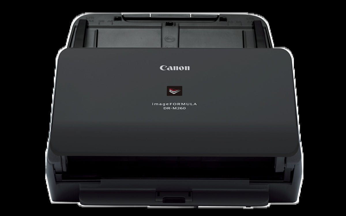 Canon imageFORMULA DR-M260 document scanner, front view with the tray closed