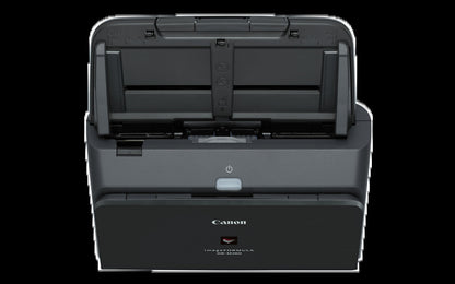 Canon imageFORMULA DR-M260 document scanner, angled view with the feed tray open