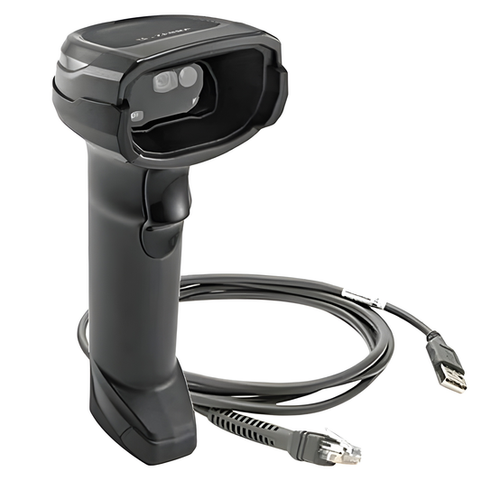 Zebra DS8108 corded 2D barcode scanner in Twilight Black with shielded USB cable