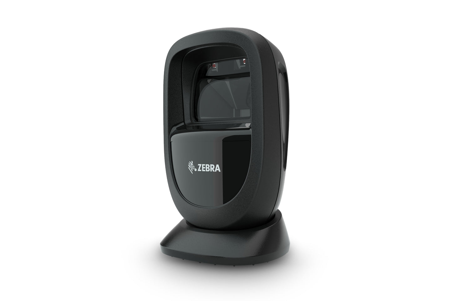 Zebra DS9308-SR presentation barcode scanner in Midnight Black, front left angle