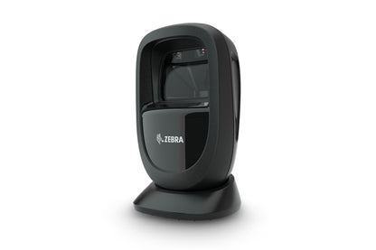 Zebra DS9308-SR presentation barcode scanner in Midnight Black, front left angle
