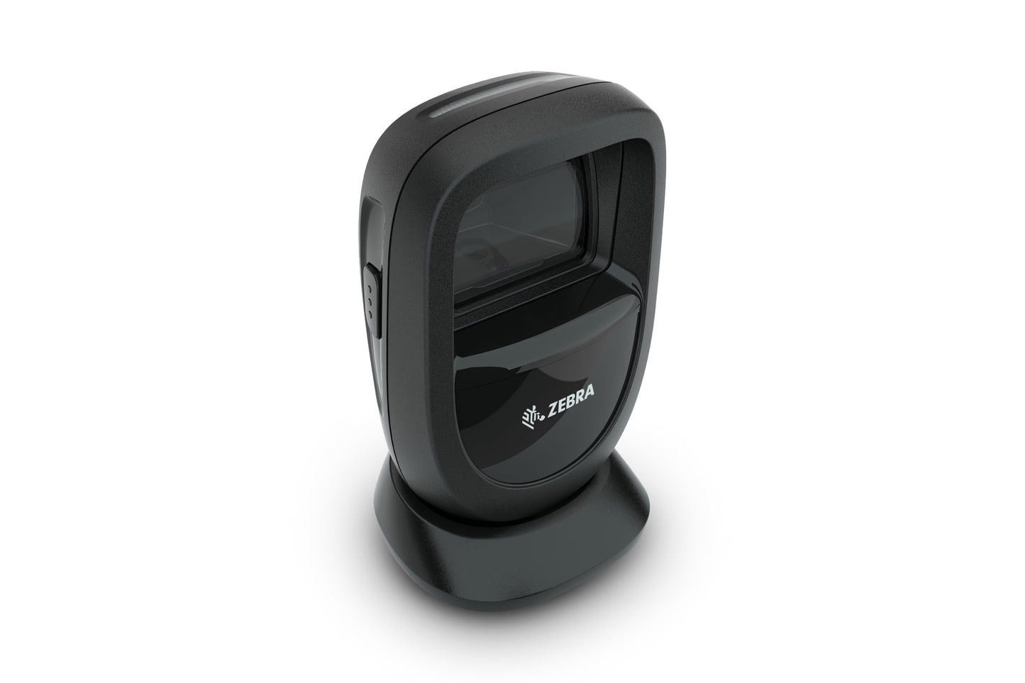 Zebra DS9308-SR presentation barcode scanner in Midnight Black, upper front right angle