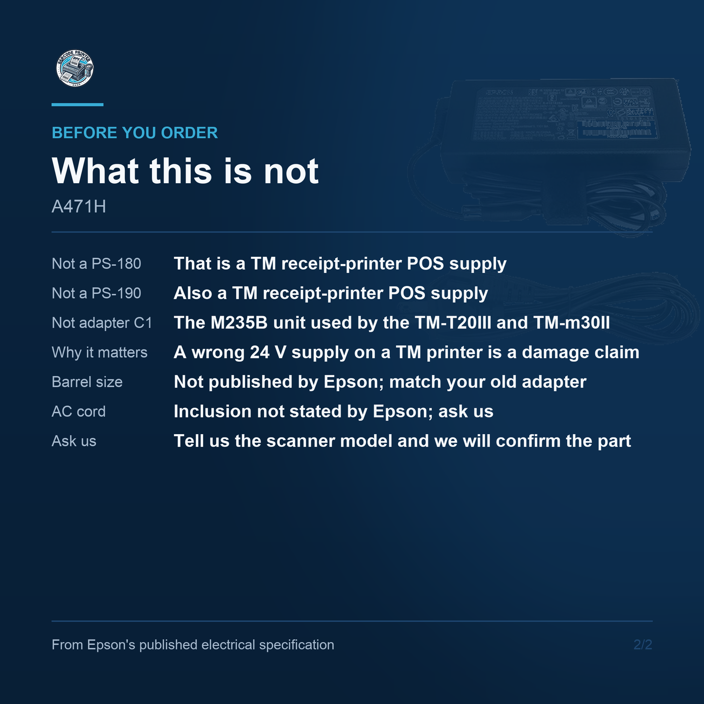 Epson AC Adapter A471H A471H - What this is not