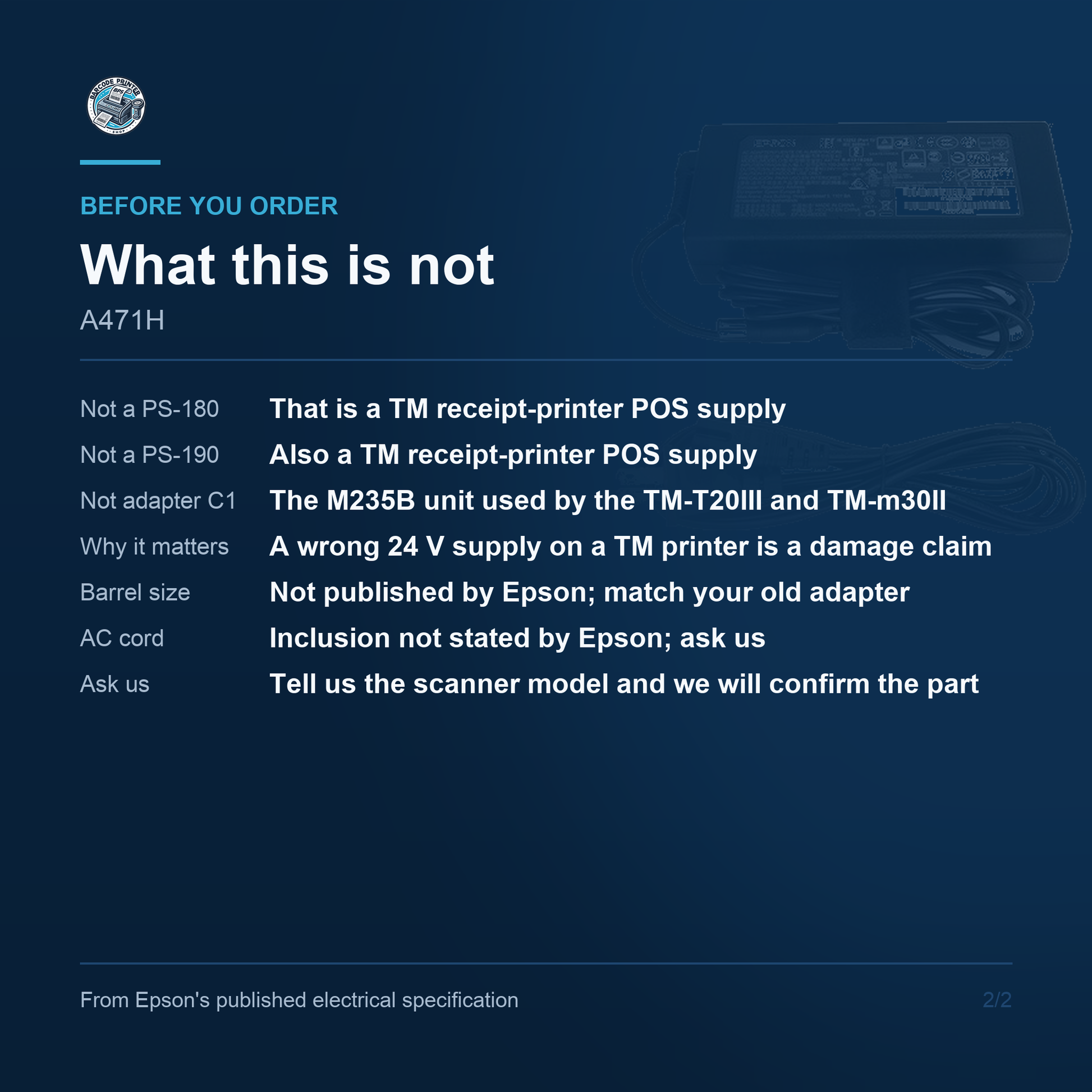 Epson AC Adapter A471H A471H - What this is not