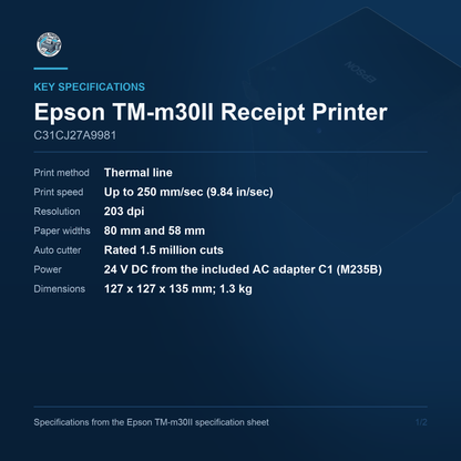 Epson TM-m30II Receipt Printer C31CJ27A9981 key specifications