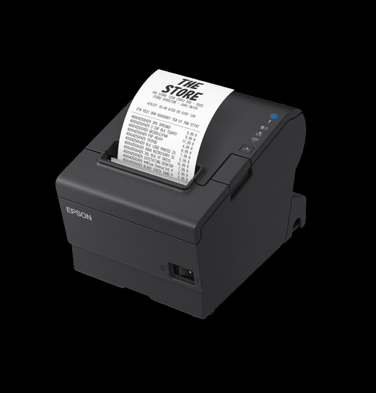 Epson OmniLink TM-T88VII thermal receipt printer with a receipt emerging